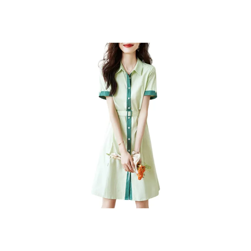 Mo Han Yi Mei Short Sleeved Dress Women's Green-0
