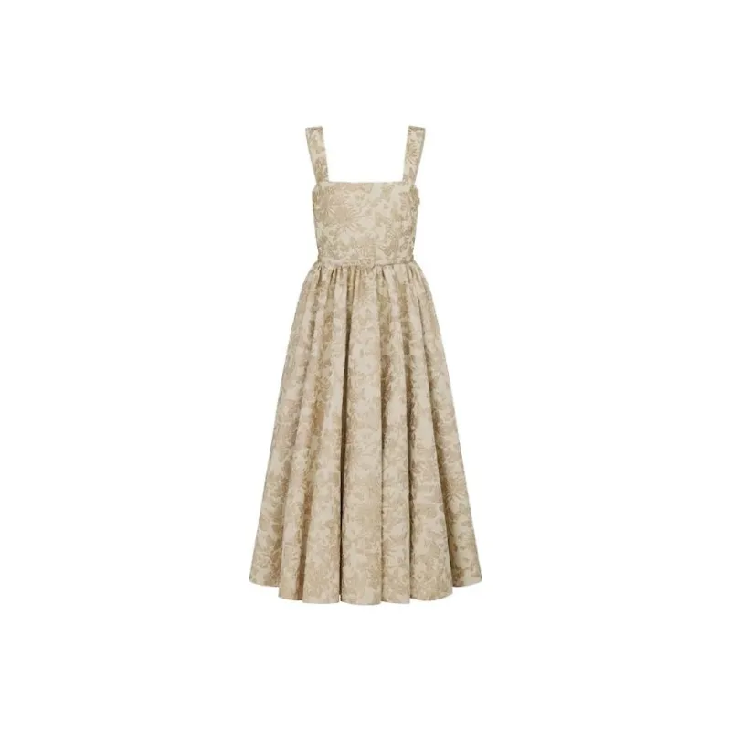 DIOR Mid-Length Belted Dress Slip Dresses Women's Gold-0