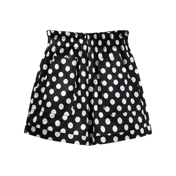 Cypress House Casual Shorts Women's Black Background With White Polka Dots