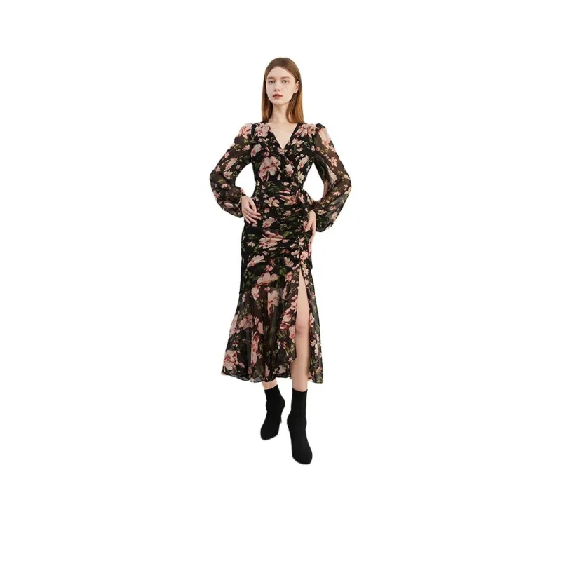 DPLAY Long Sleeved Dress Women's Dark Night Monet Garden-0