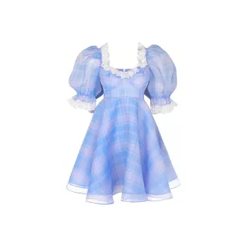 Selkie Short Sleeved Dresses Women's Pink Blue Plaid