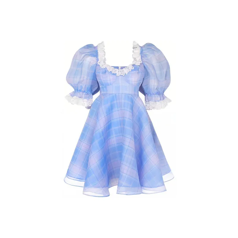 Selkie Collection Short Sleeved Dress Women's Pink Blue Plaid-0