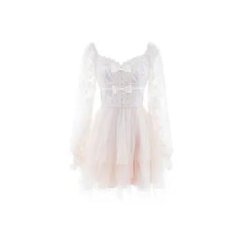 Blovelan Long Sleeved Dresses Women's Apricot White