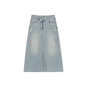 ELF SACK Denim Long Skirt Women's Washed Blue