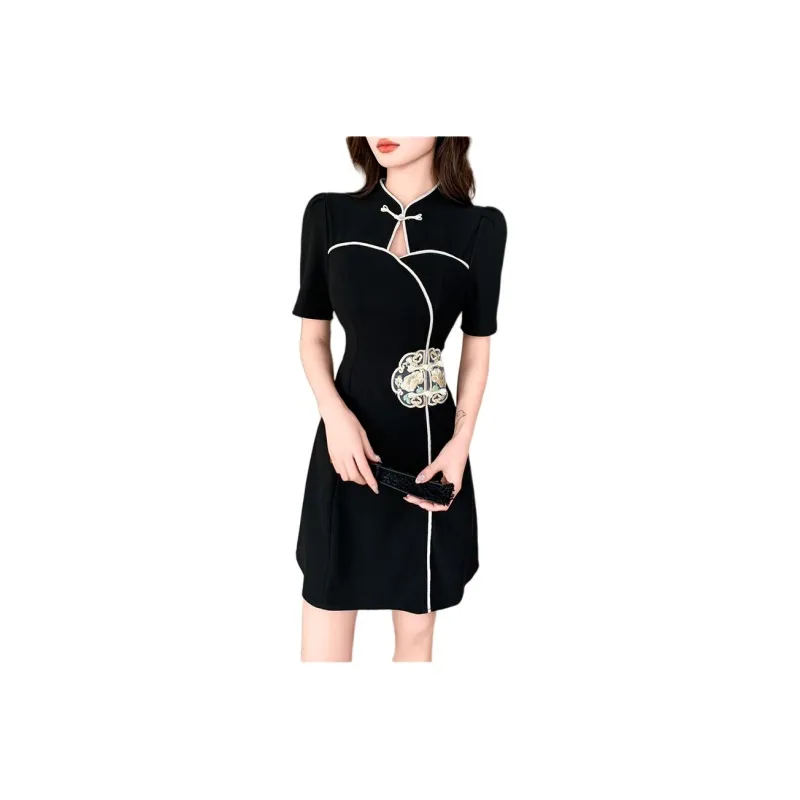 KUNZHUDAXIANG Short Sleeved Dresses Women's Black-0