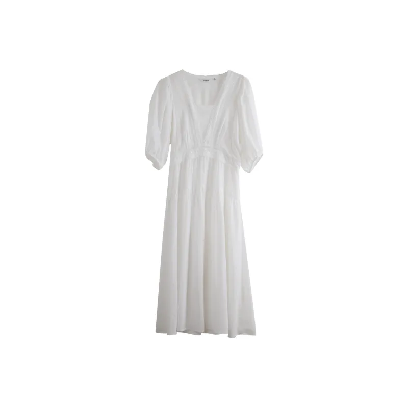 Olrain Short Sleeved Dress Women's Coconut Milk White-0