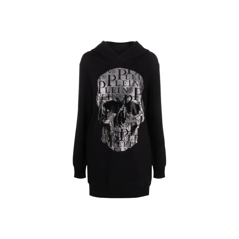 PHILIPP PLEIN Rhinestone Skull Hooded Dress-0