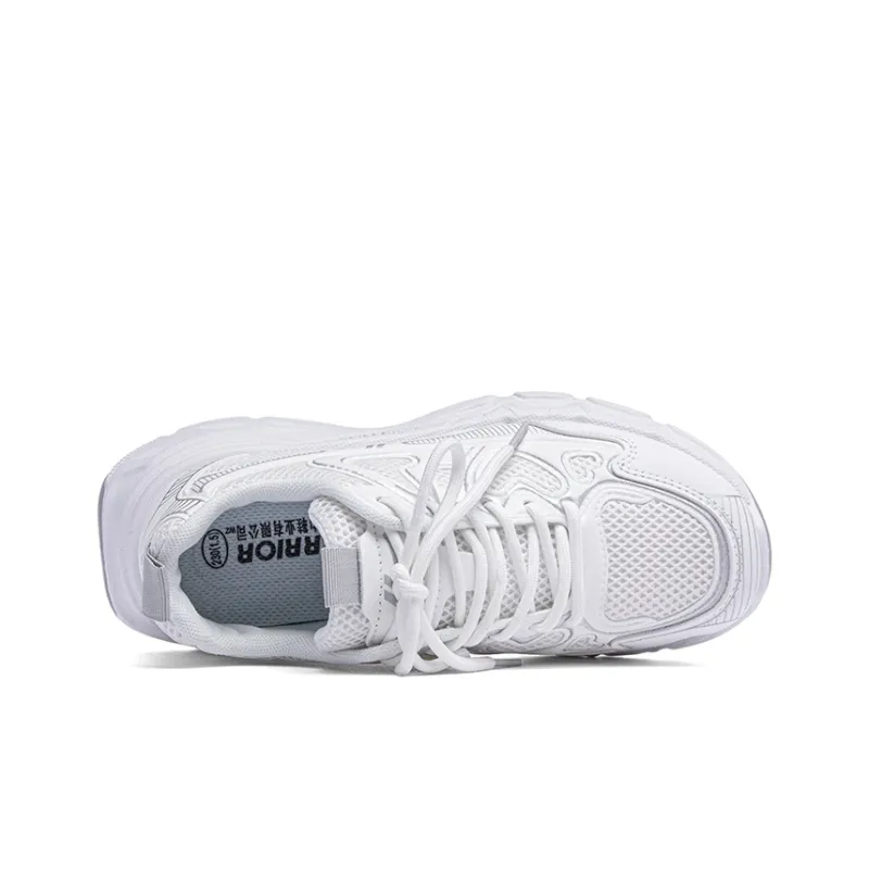 Warrior Breathable Height Increase Low Top Casual Running Shoes Women's White Silver-3