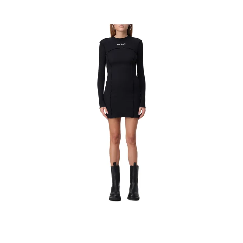 PALM ANGELS Logo Embroidered Long Sleeved Dress-0