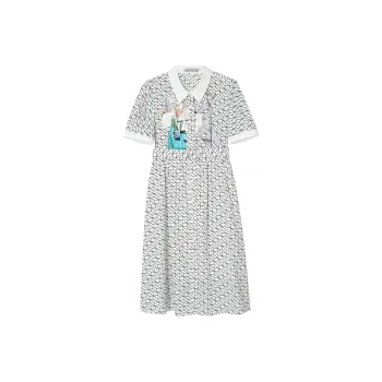XIRAN Short Sleeved Dress Women's White Base With Black Plaid