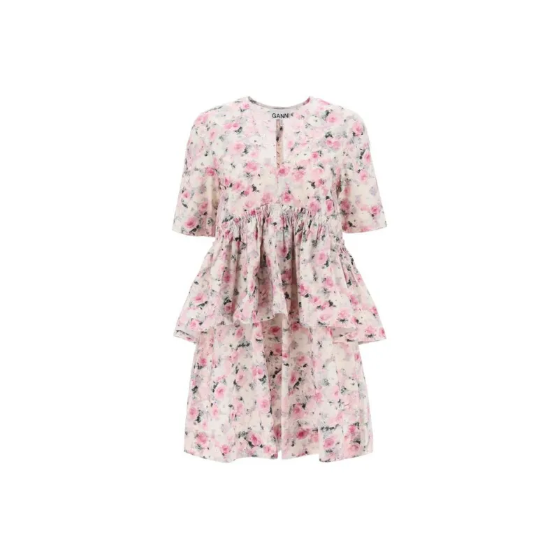 GANNI V-Neck Floral-Printed Ruffled Dress-0