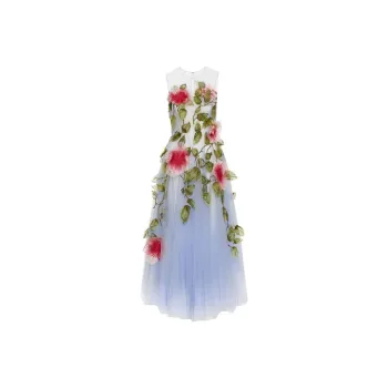 Oscar De La Renta Hibiscus Floral-embroidered Tulle Gown