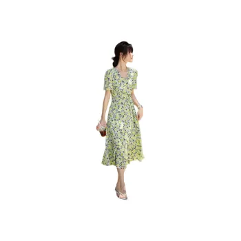 XWI SS24 Short Sleeved Dress Women's Light Green Lemon Flower