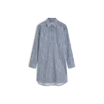 CALVIN KLEIN Long Sleeved Dress Women's Blue Stripes Pattern
