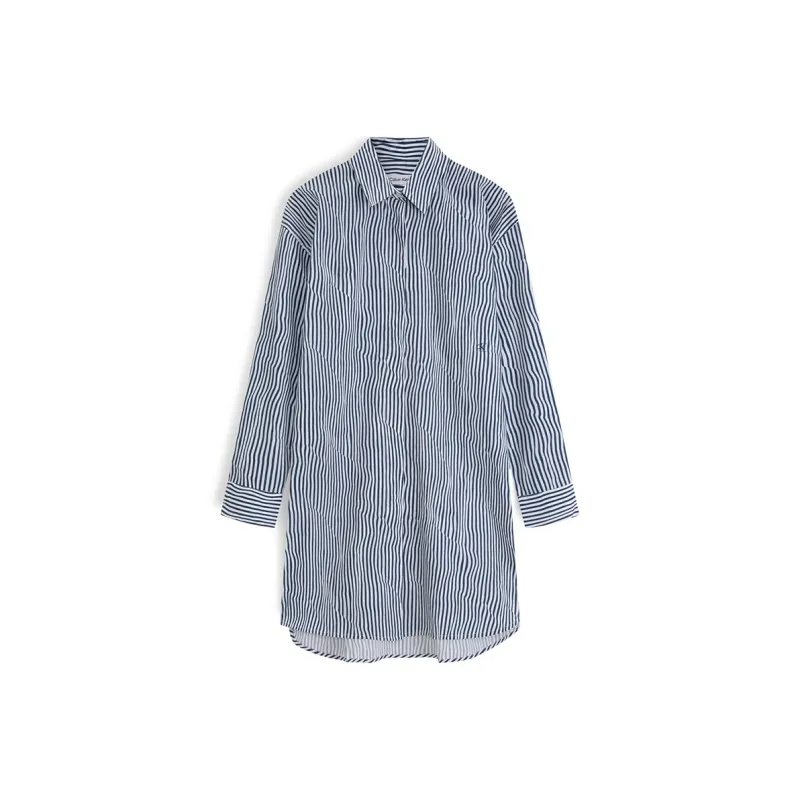 CALVIN KLEIN Long Sleeved Dress Women's Blue Stripes Pattern-0