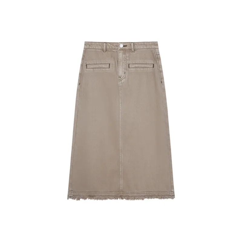 JESSYLINE Denim Long Skirt Women's Khaki-0
