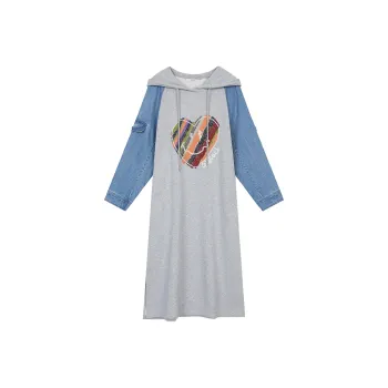 ELF SACK Long Sleeved Dress Women's Heart Heather Gray