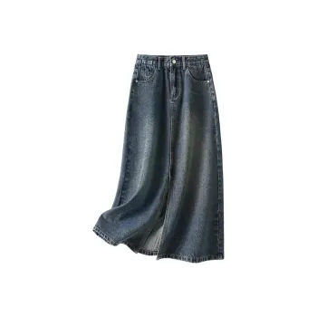 IHIMI Denim Long Skirts Women's Dark Blue