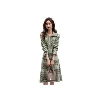 【dme】 Long Sleeved Dresses Women's Vintage Green