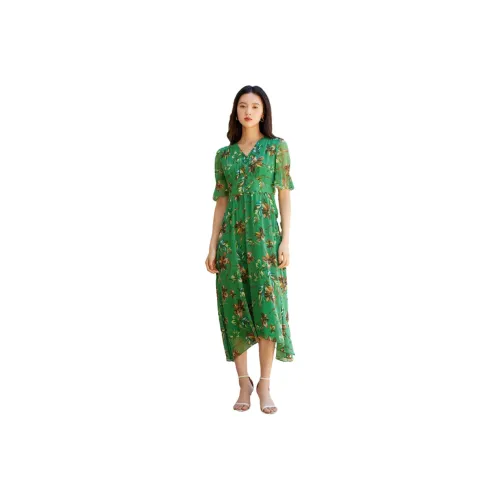 JZ Juzui Short-Sleeved Dresses Women's Floral Emerald Green