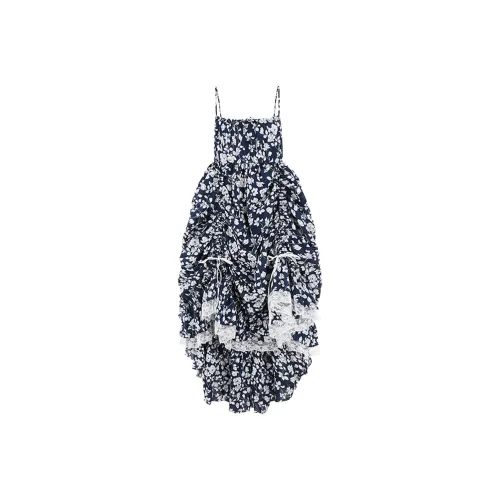 Selkie Collection Slip Dress Women's Navy Blue With White Rose Print