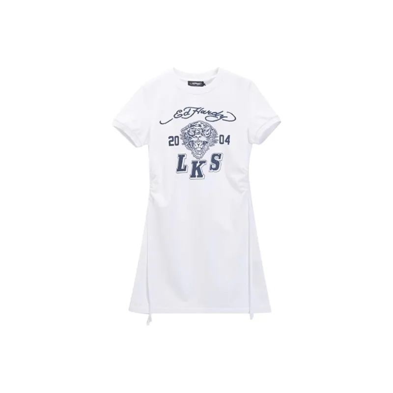 Ed Hardy Short Sleeved Dress Women's White-0
