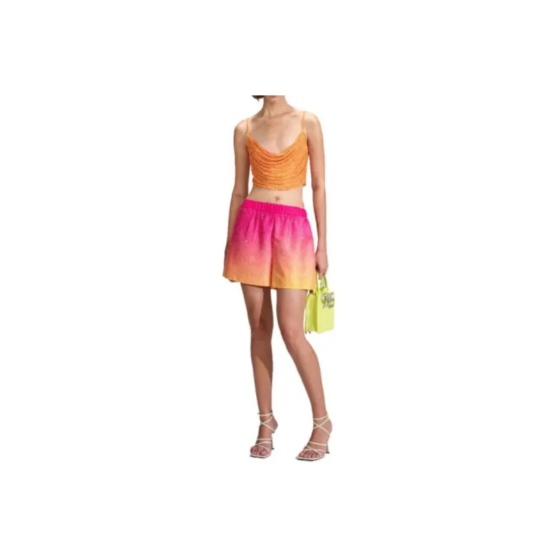 Self-portrait Rhinestone-Embellished Elastic Waist Shorts-0