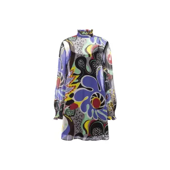 MOSCHINO High Neck Floral Printed Shirt Dress