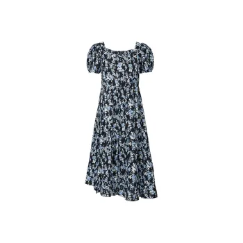 Hopeshow Short Sleeved Dress Women's Navy Blue Flower 614