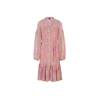 HUGO BOSS Floral-Print Dress With Voluminous Sleeves Long-Sleeved Dresses Women's Pink
