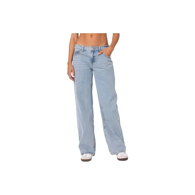 Edikted Raelynn Washed Low Rise Jeans Women's Light Blue-0