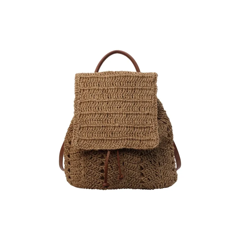 WXRX Straw Woven Backpack Women's Ecru/Khaki-6