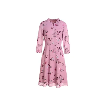 QIAOWANNI Long Sleeved Dresses Women's Alice Dreaming Wonderland Pink Bunny