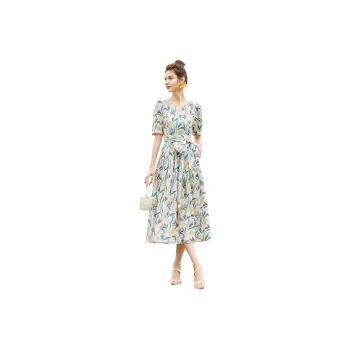 TOUCH Short-Sleeved Dresses Women's White Base Yellow Green Multicolor