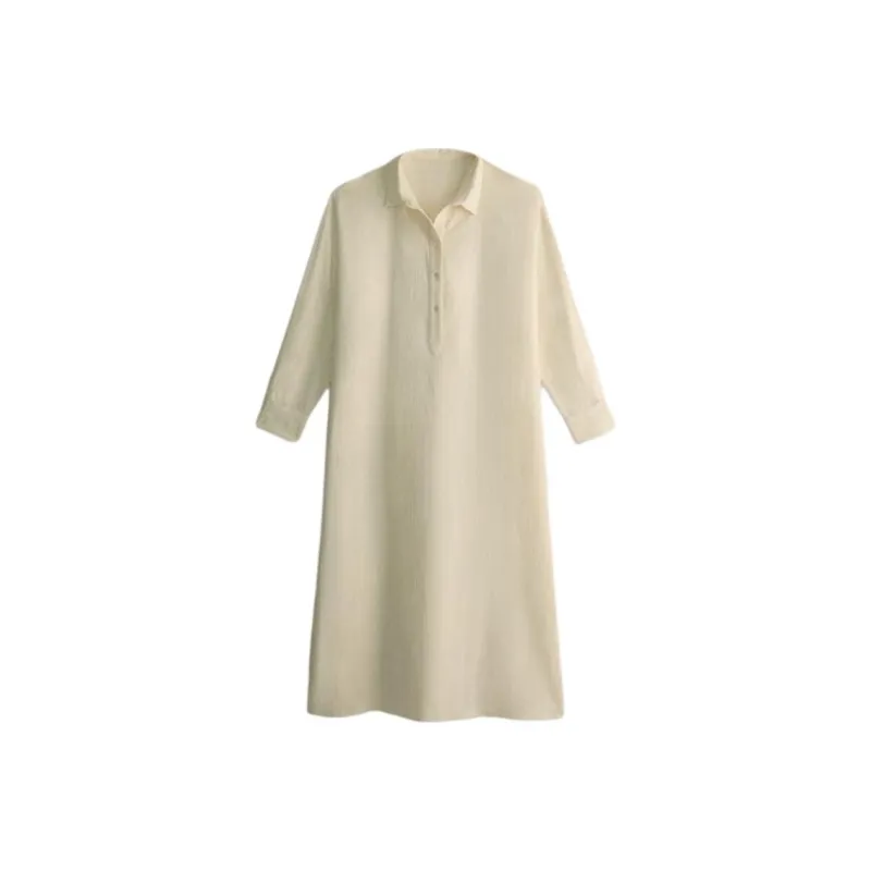 ZARA Long-Sleeved Dresses Women's Raw White-0