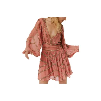 FREE PEOPLE Jen's Pirate Booty Odyssey Mini Dress Long-Sleeved Dresses Women's Rosie/Rose