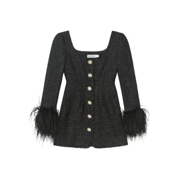 Self-portrait Feather-detailed Bouclé Minidress