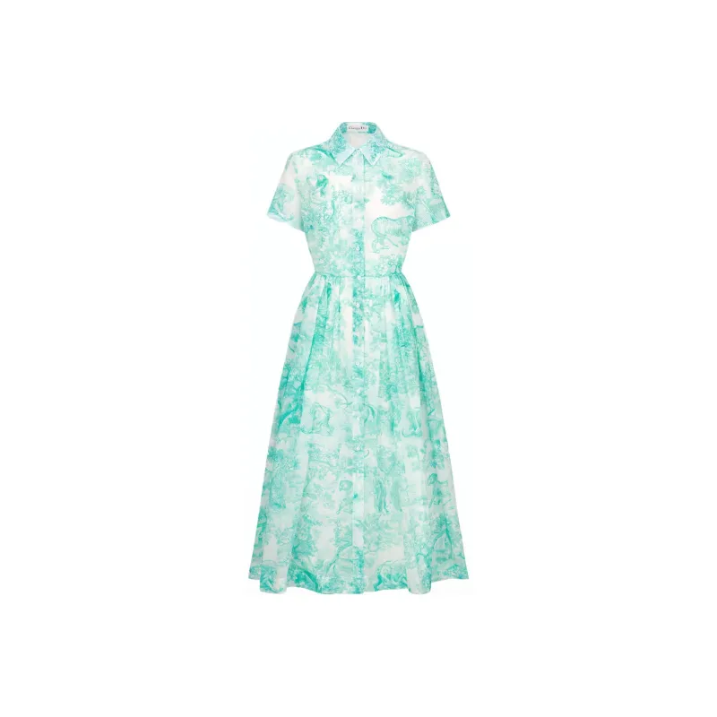 DIOR Short Sleeved Dress Women's Sea Blue-0