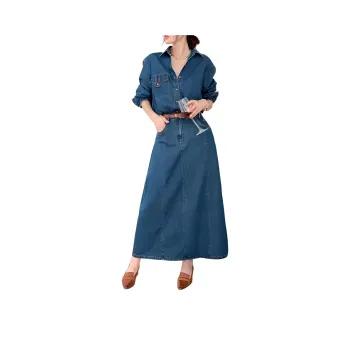 NANING9 Denim Long Skirts Women's Blue