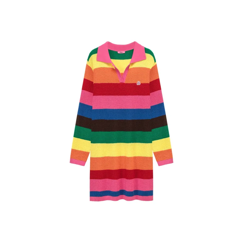 CHUU Long Sleeved Dresses Women's Rainbow Stripes-0