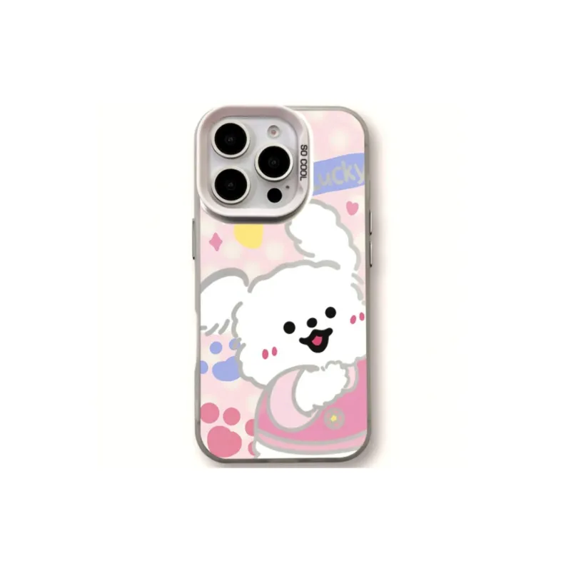 Sopi Acrylic Material Hug White Brown Puppy Phone Cases Compatible With IPhone 16/15 Pro Max/Apple 13/14 Pro/Max-1
