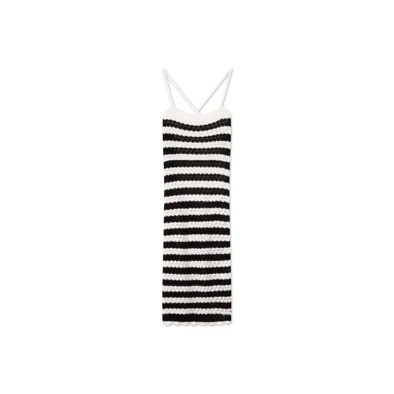 Tommy Hilfiger Slip Dress Women's Black White Stripes-0