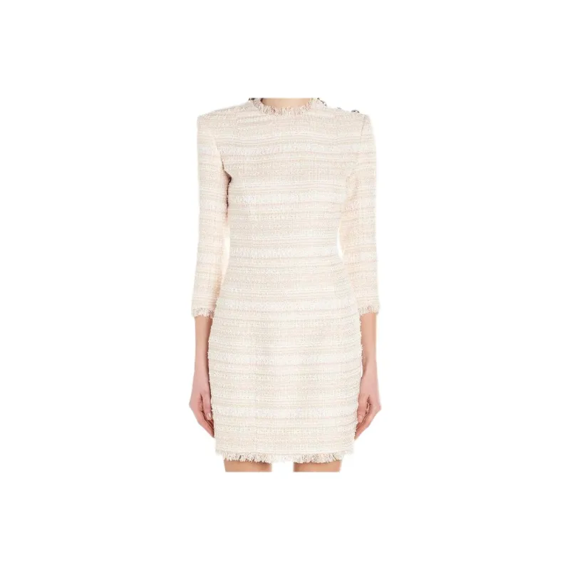 BALMAIN Long Sleeved Dress Women's Ecru-0