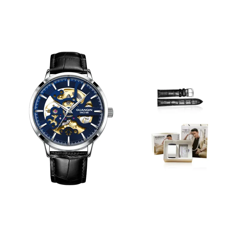 GUANQIN Brogues Collection Automatic Mechanical Movement Leather Strap Watch Men's Watches Black Dial-23