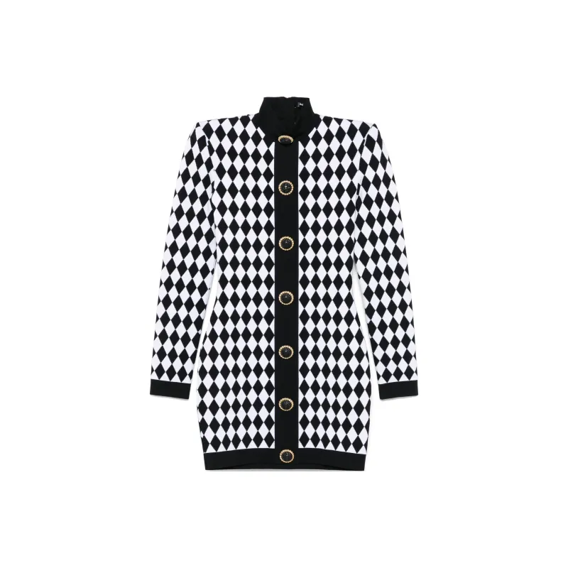 BALMAIN Long-Sleeved Dresses Women's Black White-0