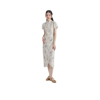 DEAR DEER PUFF Short Sleeved Dresses Women's Long Cheongsam