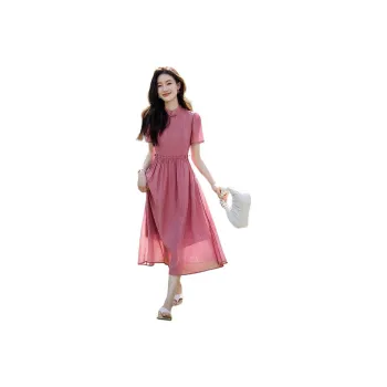 Mo Han Yi Mei Short-Sleeved Dresses Women's Rose Gray Pink