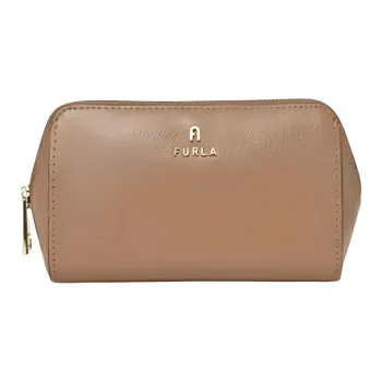 Furla Leather Makeup Bag Medium Size Women's Brown
