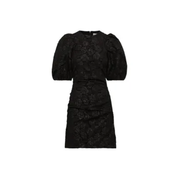 GANNI Stretch Jacquard Puff Sleeves Mini Dress 'Black'