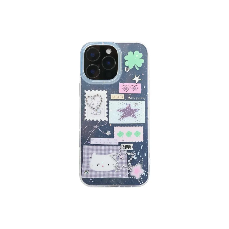 Sopi Acrylic Material Four Leaf Clover Stamp Puppy Phone Cases Compatible With IPhone 16/15 Pro Max/Apple 13/14 Pro/Max-4